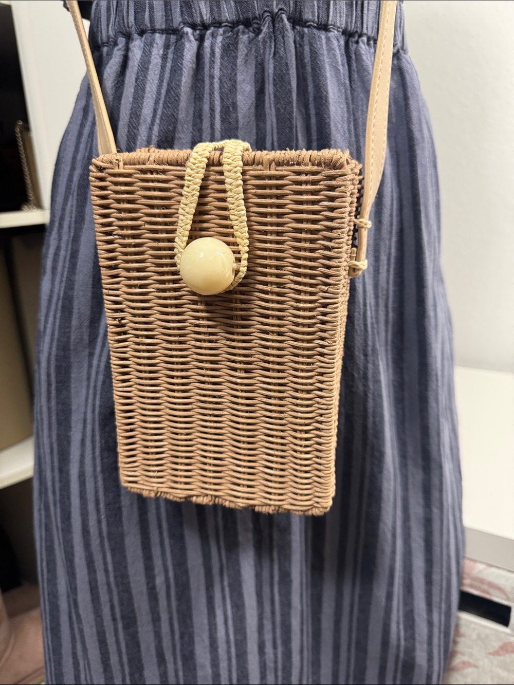 Lucky Brand Woven Rattan Crossbody Bag Natural Straw Box Purse
